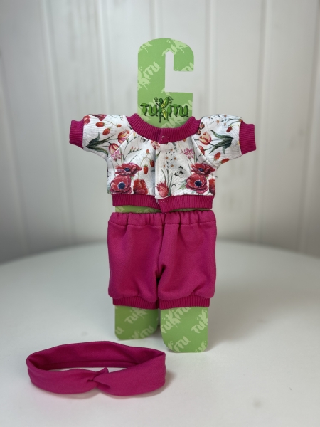 картинка Одежда для кукол - Комплект трикотажный "Маки": Куртка, шорты, повязка, арт. 176 интернет-магазин TuKiTu.ru